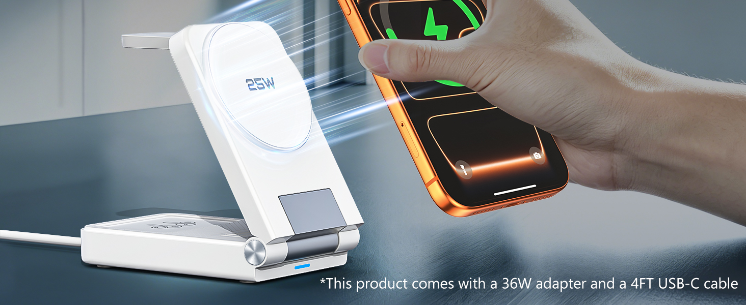 This product comes with a 36W adapter and a 4FT USB-C cable