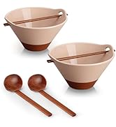MALACASA 42 oz Ceramic Ramen Bowl Set with Wooden Spoon &amp; Chopsticks, Japanese Style Soup Bowls f...