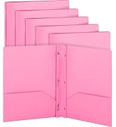Folders with Pockets Pink, Plastic 2 Pocket Folder w/ 3 Prongs for Letter Size Sheets, Colored Po...