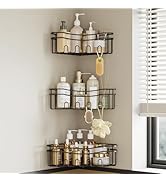 STAHLHEART Black corner shower caddy with depth caddy and Built in 12 hooks rustproof wall mounte...