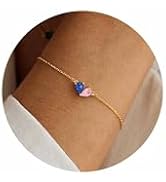 RLMOON Gold Bracelets for Women Dainty 2 Birthstones Heart Bracelet 14K Gold Plated Red CZ Bracel...