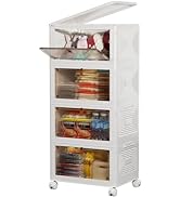 4 Tier Plastic Storage Bins with Lids 23QT, Stackable Storage Containers with Wheels, Folding Sto...