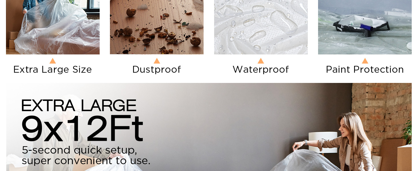 Plastic Drop Cloths for Painting, Plastic Sheeting Painting Supplies, Dust Cover for Furniture