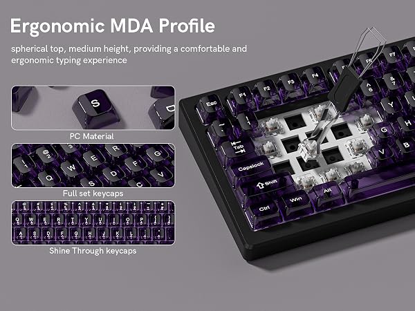 Clear keycaps,Transparent Keyboard keycaps,Jelly Key caps Set,Shine Through keycap,MDA Profile caps
