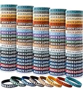 IDREAMBAND 100 Pcs Jesus Loves You Colorful Rubber Bracelets - Christian Rubber Wristbands for Me...