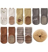 Exegawe Baby Non Slip Socks Winter 5 Pairs Kid Thick Warm Crew Socks with Grips