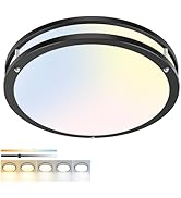 hepside 1 Pack Flush Mount Ceiling Light Fixture, Dimmable &amp; 5CCT Ceiling Light Black, 10inch 15W...