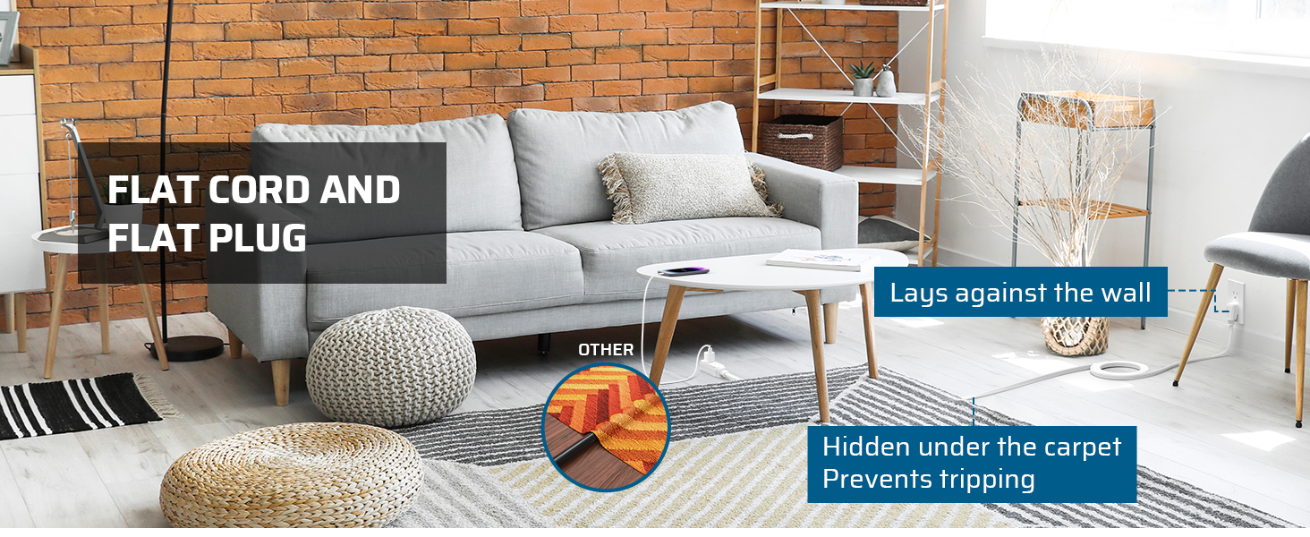 flat extension cord under carpet