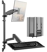 Wall Mount Sit Stand Workstation with Single Monitor Mount, Keyboard Tray and CPU Holder, Height ...