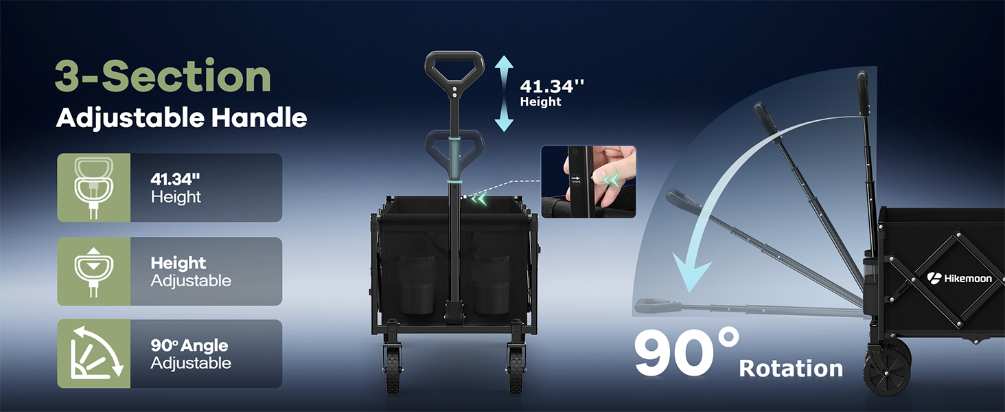 Hikemoon fold up wagon with adjustable extended handle