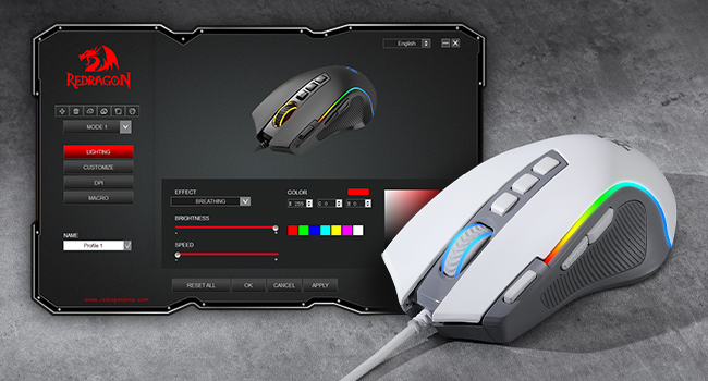 Redragon M612 white mouse with programmable software for PC gaming enables tailored control