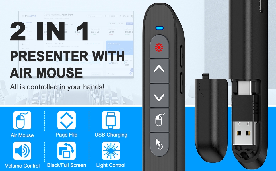 USB C Presentation Clicker Mouse Control