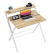GreenForest Small Folding Desk No Assembly Required, Fully Unfold 27.3 x 22 inch 2-Tier Computer ...