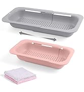 AUAUY 2PCS Over the Sink Colander Strainer Basket, Extendable Sink Strainer Basket, Non BPA Adjus...