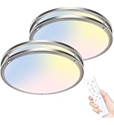 libtit 2Pack 13 Inch Flush Mount Ceiling Lights with Remote, 24W Dimmable LED Ceiling Light with ...