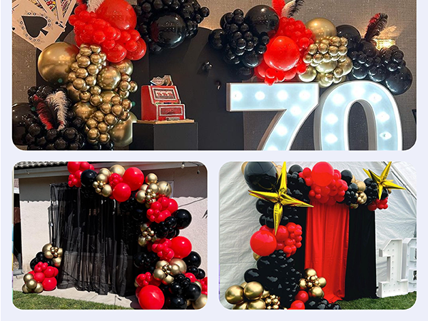 red black and gold balloons arch kit