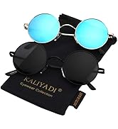 KALIYADI Round Polarized Sunglasses for Men Women Retro Metal Hippie Circle Style Sun Glasses UV ...