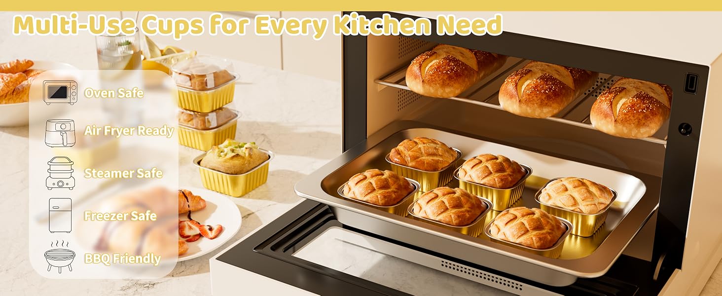 Aluminum Foil Mini Square Baking Cups with Lids Disposable Ramekins Cake Pans Dessert Cups