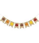 AnyDesign Fall Burlap Banner Glitter Maple Leaf Banner Pre-Assembled Rustic Bunting Garland Hangi...
