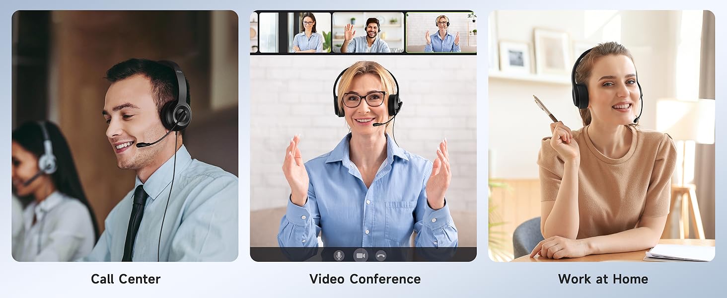 Computer Headset with Microphone for PC, USB Headset with Noise Cancelling Mic Black