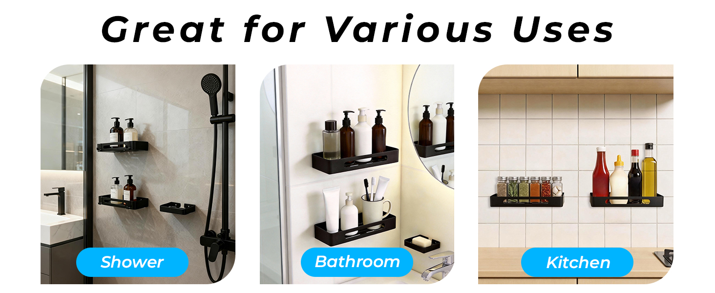 shower caddy adhesive, matte black shower shelves adhesive are great for shower, bathroom, kitchen