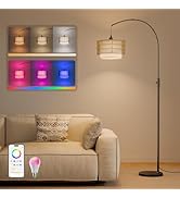 VARICART Arc Floor Lamp for Living Room,Rattan Boho Floor Lamp with Smart APP Control, Standing L...