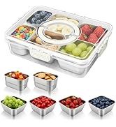 Snackle Box Container, Divided Serving Tray with Lid and Handle, Portable Snack Box with 304 Stai...