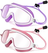 Vvinca Kids-Swim-Goggles with Bungee Strap Wide View Anti Fog UV Swimming Mask Pool Goggle for 3-...