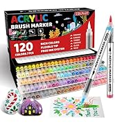 120 Colors Acrylic Paint Markers, Soft Brush Tip Paint Pens and Paint Markers, Acrylic Paint Pens...