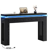 LIKIMIO Console Table with Drawers, Modern Entryway Table with LED Lights and Charging Station, N...