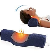 Neck Roll Pillows for Pain Relief Sleeping, Heated Memory Foam Cervical Neck Support Pillow for B...