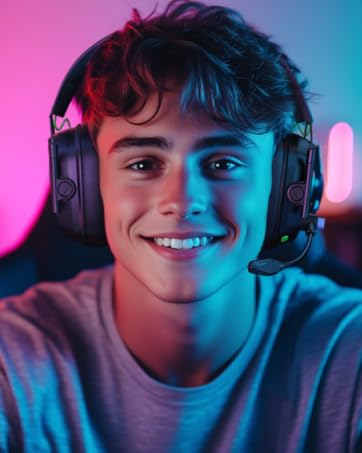 a young man wearing a headset