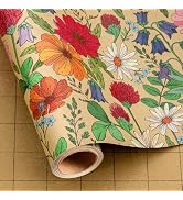MAYPLUSS Kraft Floral Wrapping Paper Roll, Wildflower Wrapping Paper for Girl Women, Vintage Colo...