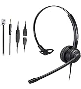 Phone Headset with Noise Canceling Microphone, Mono Call Center Office Headset with RJ9 Jack &amp; 3....