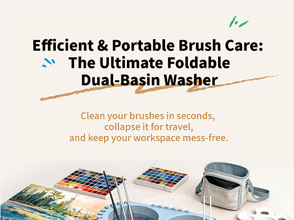 Efficient &amp;amp; Portable Brush Care:The Ultimate Foldable Dual-Basin Washer