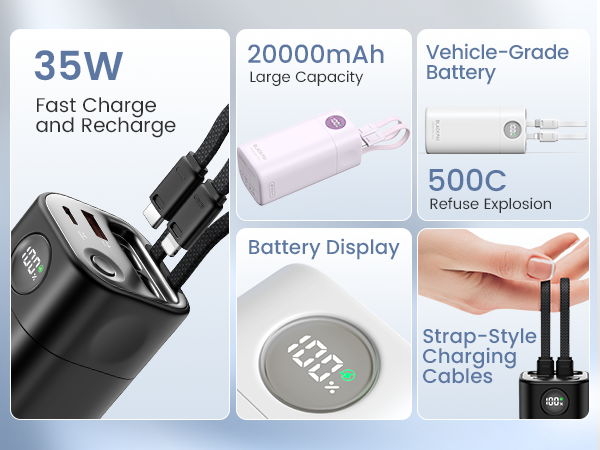 35W Fast Charge Recharge 20000mAh Large capacity Battery Refuse Display Strap-style Charging Cables