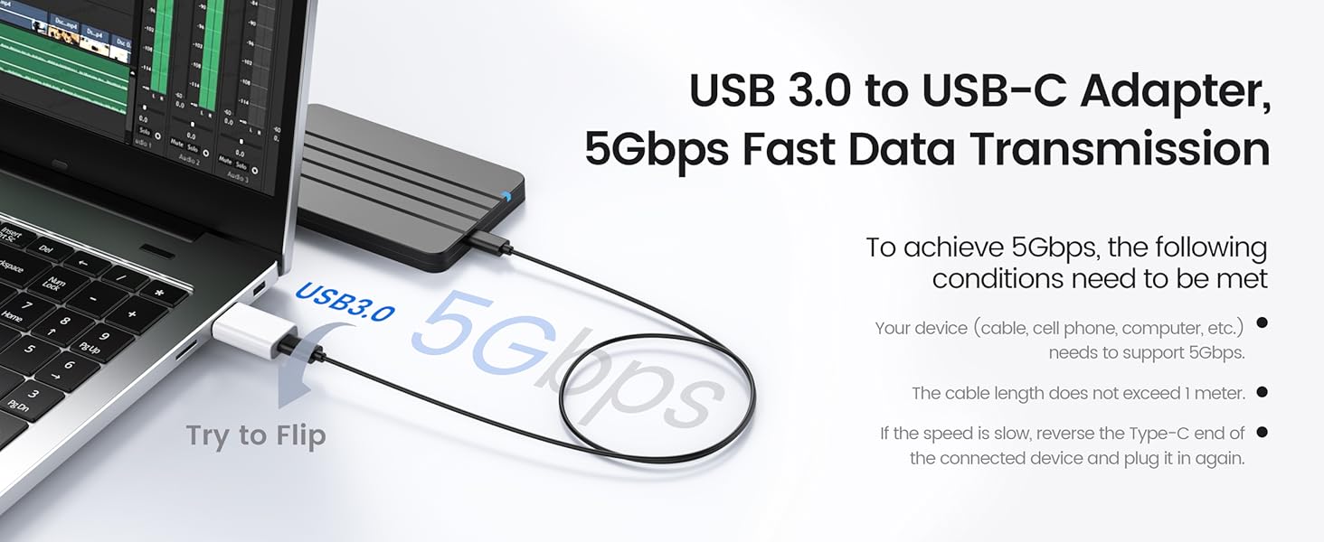 USB 3.0 to USB-C adapter,5Gbps fast data transmission