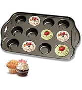 Kofebe 12-Cup Muffin Pan for Baking, Non-stick Carbon Steel Cupcake Pan, Mini Cheesecake Pan for ...