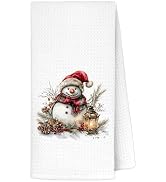 LRWHDFW Vintage Christmas Santa Snowman Kitchen Towels, Farmhouse Xmas Festival Decorative Hand T...