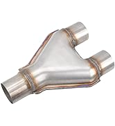 FGJQEFG T409 Stainless Steel Y Pipe 2'' Inch Single to 2'' Inch Dual Stamped Exhaust Adapter Conn...
