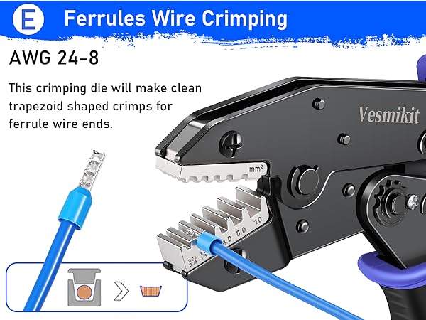 crimper for ferrules wire end terminals