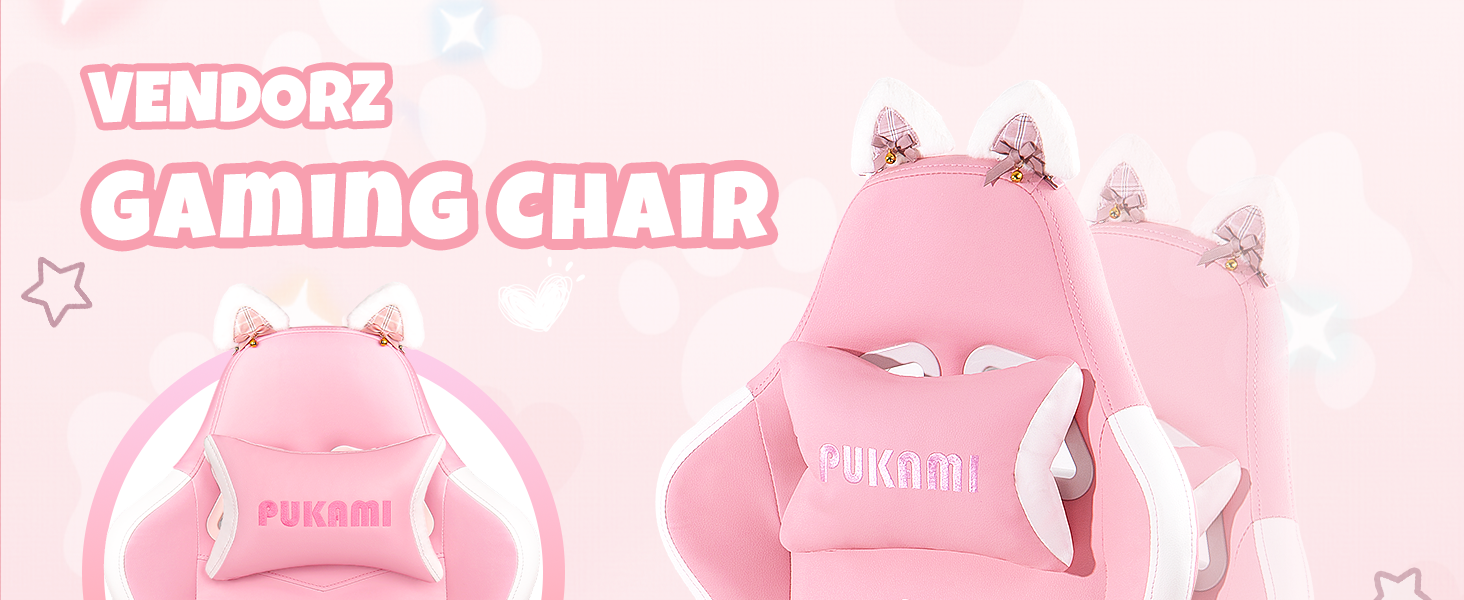 Gaming Chair with Cat Ears and Cat Paw Lumbar Cushion, Cute Ergonomic Gaming Computer Desk Chair