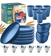 Wheat Straw Dinnerware Sets,42-Piece Plates and Bowls Sets for 6-Unbreakable,Reusable Plastic Dis...