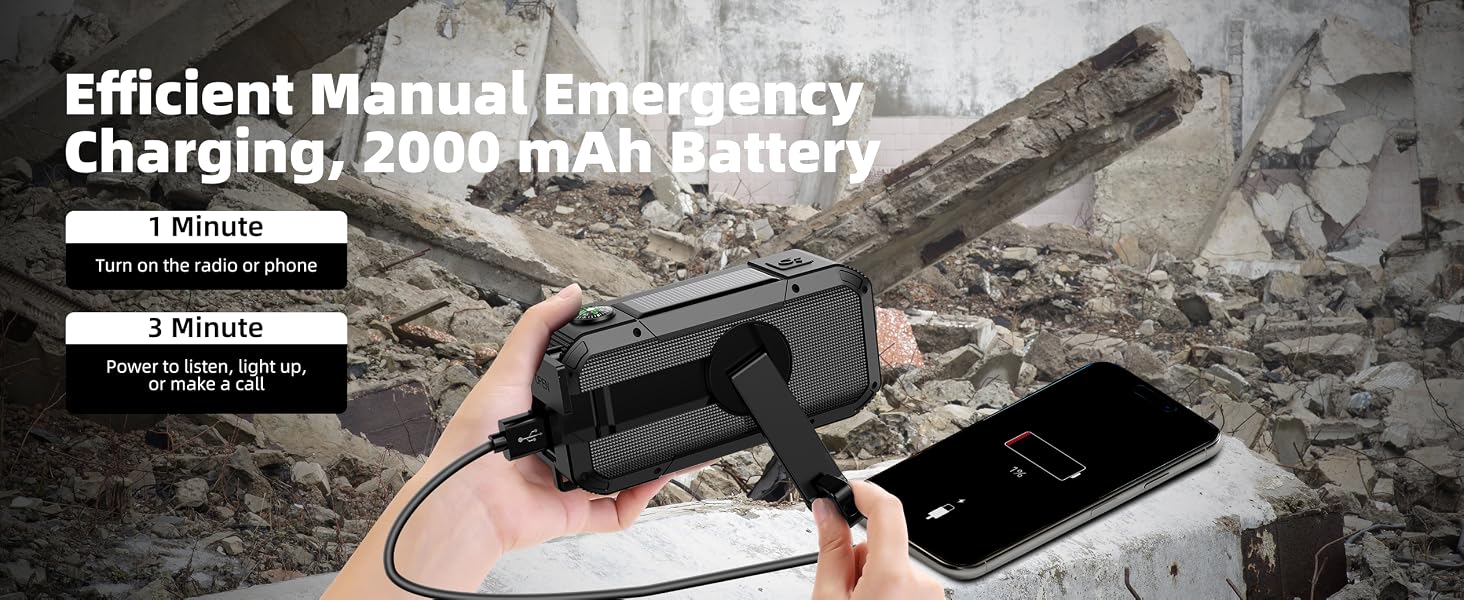 Efficient Manual Emergency charging,2000 mAh Battery