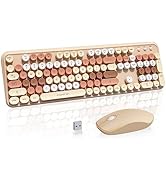 Keyboard and Mouse Wireless,Cute Retro Wireless Keyboard Mouse Combo with Round Key,2.4Ghz Dropou...