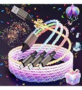 Light Up Charging Cable 66W USB C 3 in 1 Charger Cable RGB LED Light Up Glowing Light Up Charging...