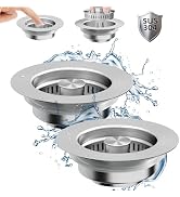NinjaTiger 2 Pack Kitchen Sink Drain Strainer - 3-in-1 Stainless Steel Pop Up Sink Stopper Anti-C...