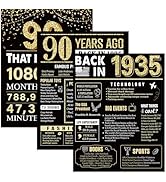 90th Birthday Gifts for Men 1935 Birthday Decorations 3 Pieces 11 x 14 Back in 1935 Posters 90 Ye...
