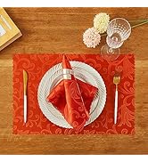 HommxJF 4 Pieces Wave Scroll Damask Jacquard Orange Placemats,13 x 19 inch Protect Surface Heat a...