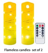 CANDLE IDEA 2 Battery Powered Flickering Real Wax Flameless LED Candles with Embedded String Ligh...